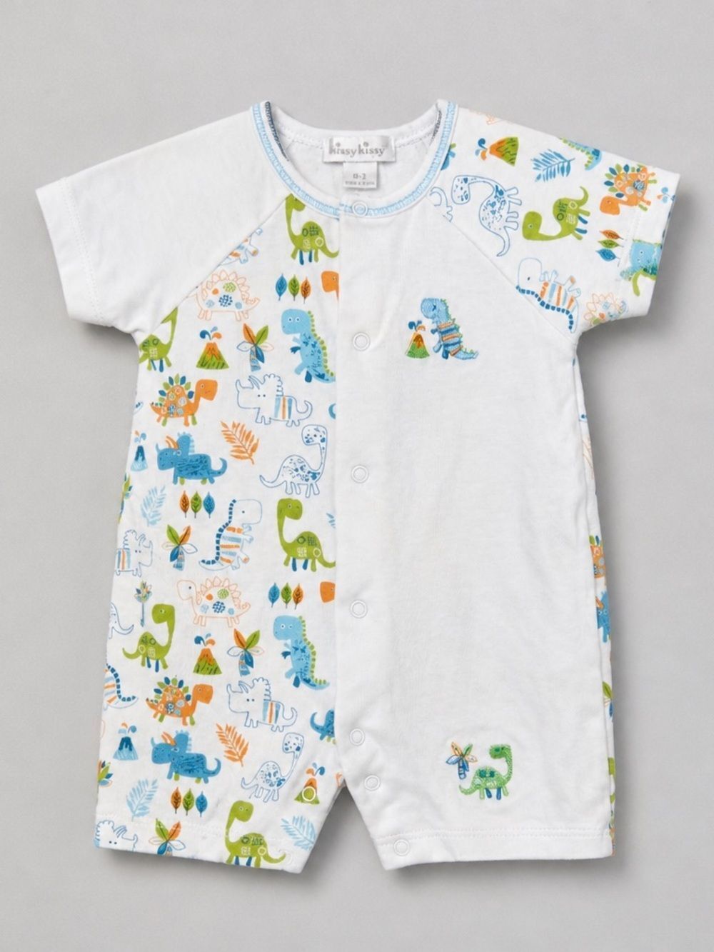 Kissy Kissy one piece dinosaur print and embroidered Pima cotton romper